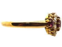 Victorian 18ct Gold Ruby & Diamond Cluster Ring with Ruby Shoulders