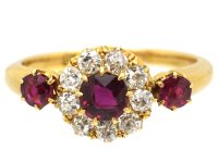 Victorian 18ct Gold Ruby & Diamond Cluster Ring with Ruby Shoulders