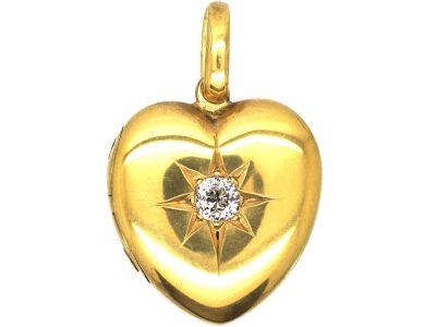 Victorian 18ct Gold Heart Shaped Locket set with a Diamond