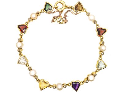 Early 20th Century French 18ct Gold Witche’s Hearts Bracelet set with Gem Stones