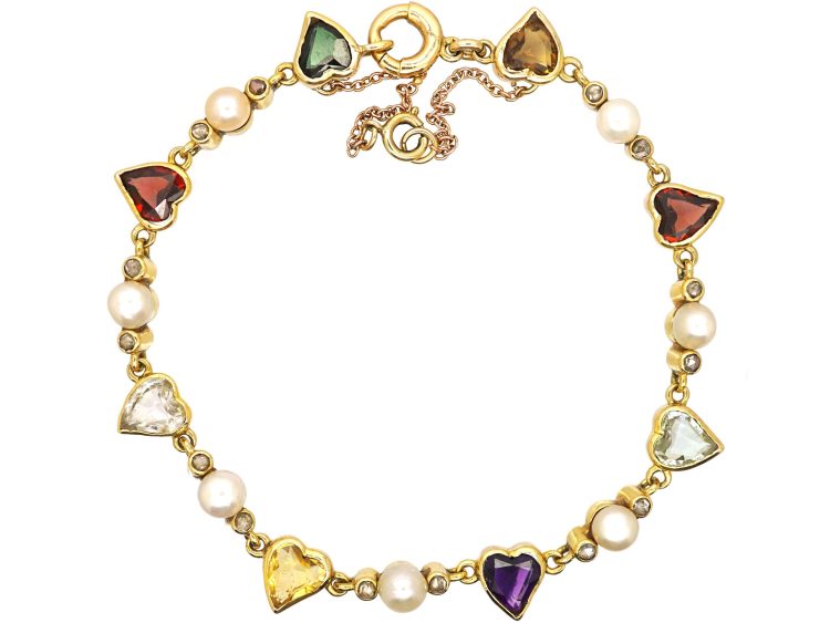 Early 20th Century French 18ct Gold Witch's Hearts Bracelet set with Gem Stones