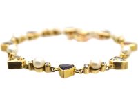 Early 20th Century French 18ct Gold Witch's Hearts Bracelet set with Gem Stones