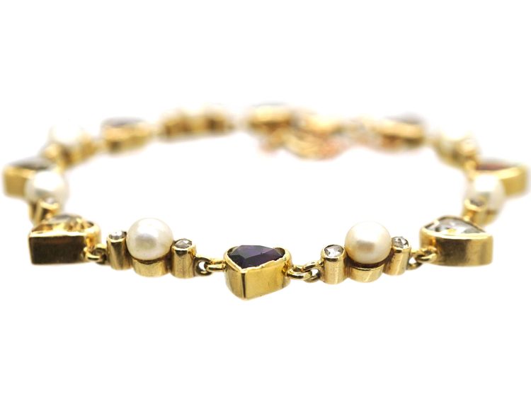 Early 20th Century French 18ct Gold Witch's Hearts Bracelet set with Gem Stones