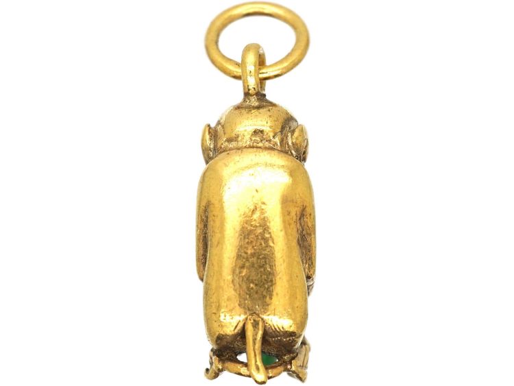 Early 20th Century 18ct Gold & Jade Monkey with Diamond Eyes Pendant