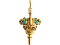 Georgian 15ct Three Colour Gold Giardinetti Watch Key set with Turquoise