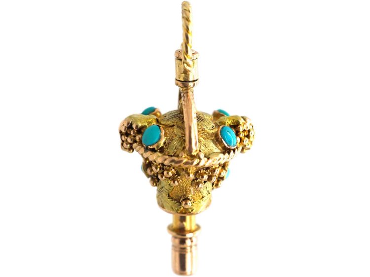 Georgian 15ct Three Colour Gold Giardinetti Watch Key set with Turquoise