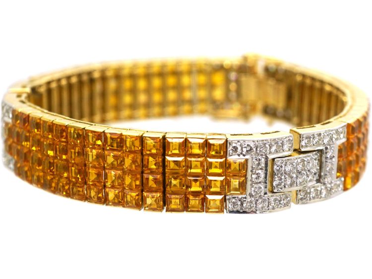 18ct Gold Bracelet set with Square Cut Yellow Sapphires & Diamonds
