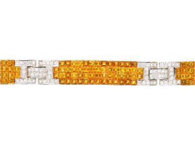 18ct Gold Bracelet set with Square Cut Yellow Sapphires & Diamonds