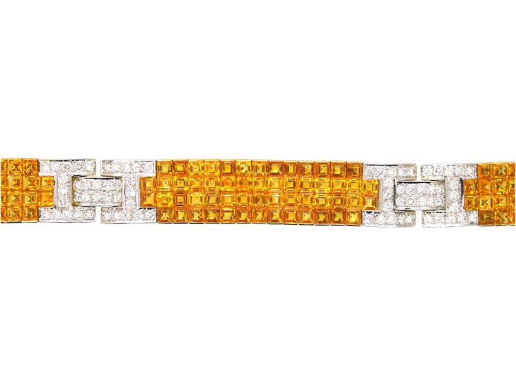 18ct Gold Bracelet set with Square Cut Yellow Sapphires & Diamonds