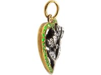 Belle Epoque French Import 18ct Gold & Silver Heart Pendant set with Diamonds & Green Garnets