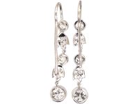 Edwardian Platinum Drop Leaf & Bud Earrings set with Transition Cut Diamonds & Rose Diamonds