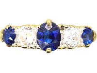 Victorian 18ct Gold, Sapphire & Diamond Five Stone Carved Half Hoop Ring