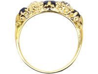 Victorian 18ct Gold, Sapphire & Diamond Five Stone Carved Half Hoop Ring