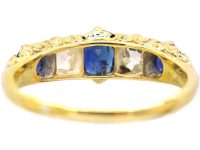 Victorian 18ct Gold, Sapphire & Diamond Five Stone Carved Half Hoop Ring