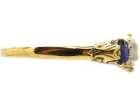 Victorian 18ct Gold, Sapphire & Diamond Five Stone Carved Half Hoop Ring