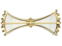 Art Deco 18ct Gold & Platinum Frosted Rock Crystal & Diamond Bow Brooch