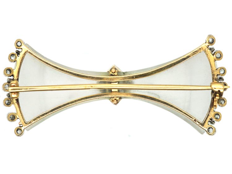 Art Deco 18ct Gold & Platinum Frosted Rock Crystal & Diamond Bow Brooch