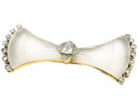 Art Deco 18ct Gold & Platinum Frosted Rock Crystal & Diamond Bow Brooch