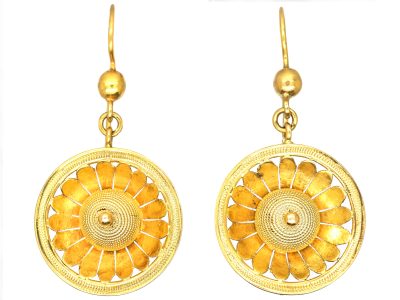 Victorian 15ct Gold Buttercup Drop Earrings