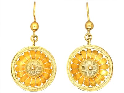 Victorian 15ct Gold Buttercup Drop Earrings