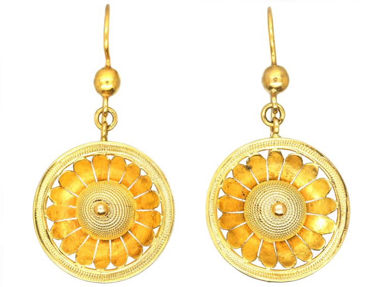 Victorian 15ct Gold Buttercup Drop Earrings