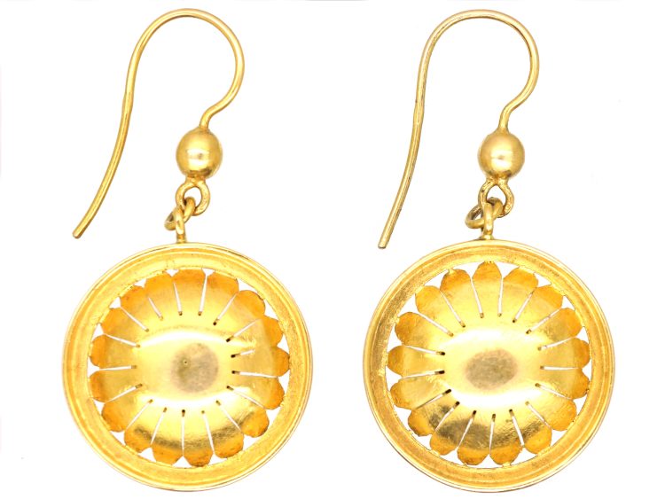 Victorian 15ct Gold Buttercup Drop Earrings