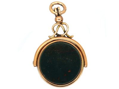 Edwardian 9ct Gold Swivel Seal Fob set with a Bloodstone & a Carnelian