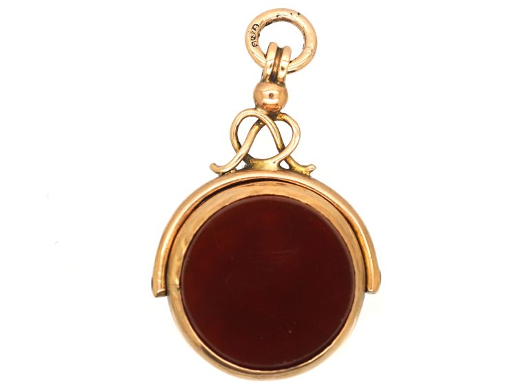 Edwardian 9ct Gold Swivel Seal Fob set with a Bloodstone & a Carnelian