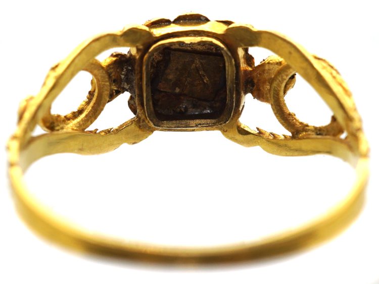 Early 19th Century 15ct Gold Pearl & Garnet Cluster Ring with Snakes on the Shoulders