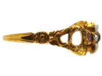Early 19th Century 15ct Gold Pearl & Garnet Cluster Ring with Snakes on the Shoulders