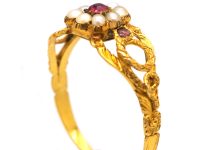 Early 19th Century 15ct Gold Pearl & Garnet Cluster Ring with Snakes on the Shoulders