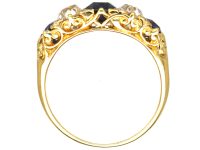 Victorian 18ct Gold, Five Stone Sapphire & Diamond Carved Half Hoop Ring