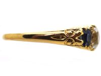 Victorian 18ct Gold, Five Stone Sapphire & Diamond Carved Half Hoop Ring