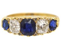 Victorian 18ct Gold, Five Stone Sapphire & Diamond Carved Half Hoop Ring