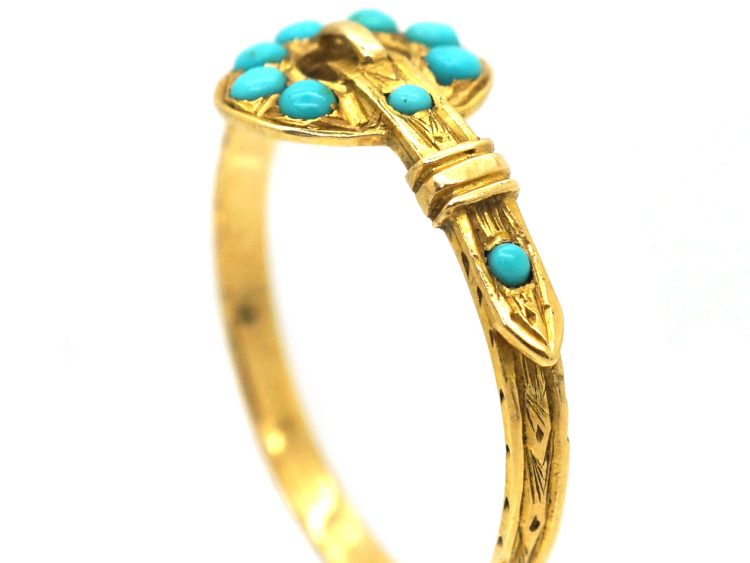 Early 19th Century 15ct Gold Buckle and Belt Ring set with Turquoise