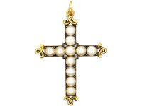 Victorian 18ct Gold Cross set with Natural Split Pearls & Rose Diamonds
