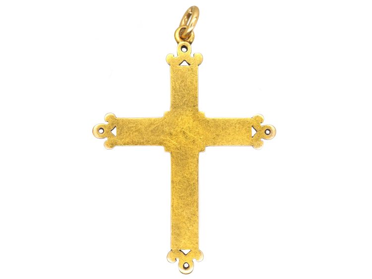 Victorian 18ct Gold Cross set with Natural Split Pearls & Rose Diamonds