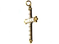 Victorian 18ct Gold Cross set with Natural Split Pearls & Rose Diamonds