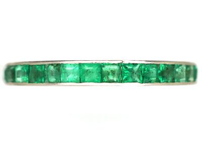 Art Deco 18ct White Gold Eternity Ring set with Emeralds