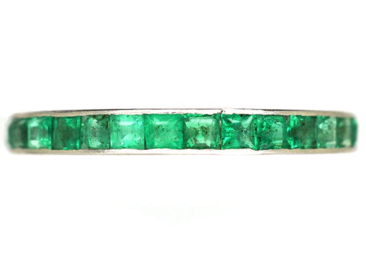 Art Deco 18ct White Gold Eternity Ring set with Emeralds
