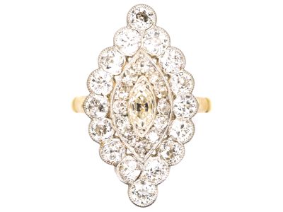 Edwardian 18ct Gold & Platinum Marquise Ring set with Diamonds