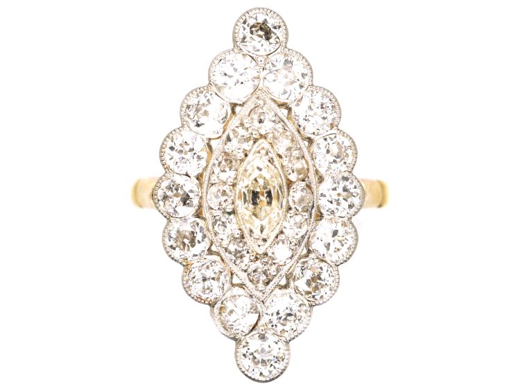 Edwardian 18ct Gold & Platinum Marquise Ring set with Diamonds