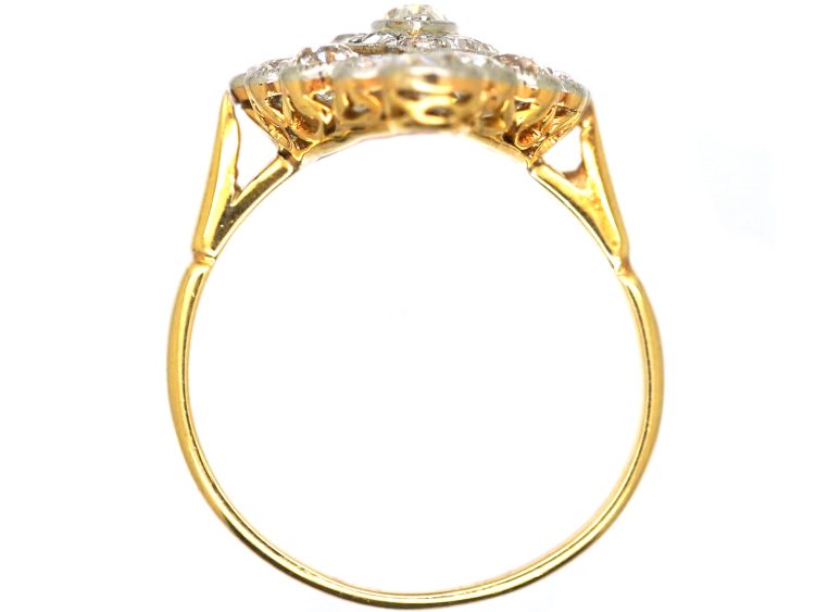 Edwardian 18ct Gold & Platinum Marquise Ring set with Diamonds