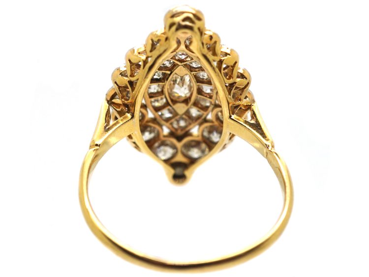 Edwardian 18ct Gold & Platinum Marquise Ring set with Diamonds
