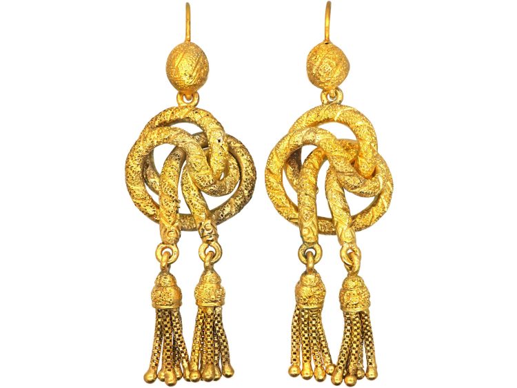 Victorian 15ct Gold Knot & Tassel Design Drop Earrings
