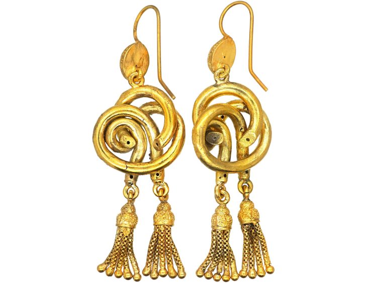 Victorian 15ct Gold Knot & Tassel Design Drop Earrings