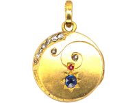 Early 20th Century Austrian 18ct Gold Round Locket set with a Sapphire, Ruby & Rose Diamonds
