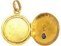 Early 20th Century Austrian 18ct Gold Round Locket set with a Sapphire, Ruby & Rose Diamonds