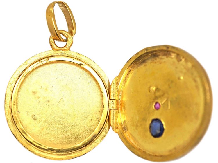 Early 20th Century Austrian 18ct Gold Round Locket set with a Sapphire, Ruby & Rose Diamonds