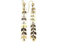 Georgian 15ct Gold Long Drop Leaf Earrings set with Almandine Garnets